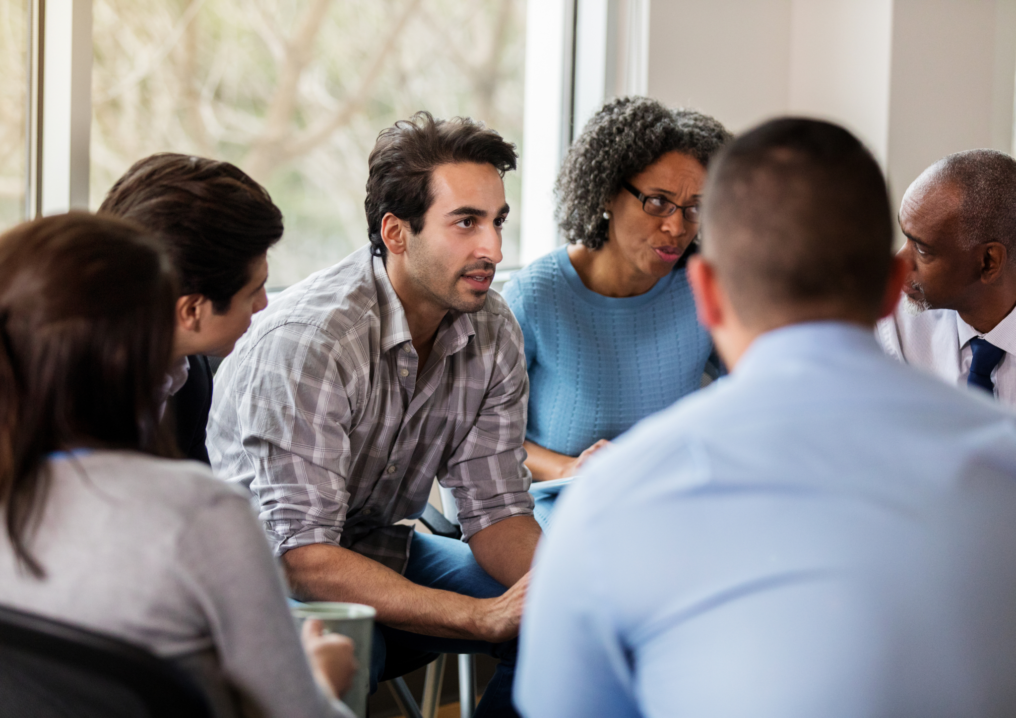 A group therapy session at New Leaf Recovery: sleeping pill rehab centre in Birmingham